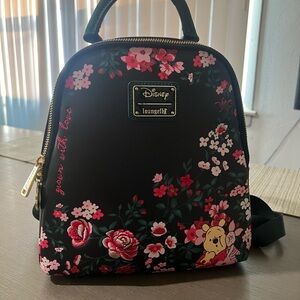 Loungefly Black and Pink Floral Backpack